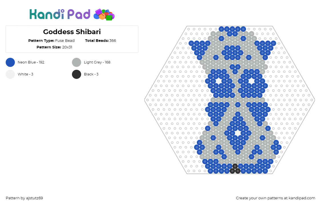 Goddess Shibari - Fuse Bead Pattern by ajstutz69 on Kandi Pad - shibari,ropes,body,hexagon,nsfw,blue,gray