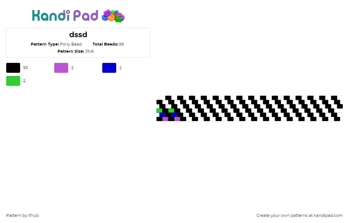 dssd - Pony Bead Pattern by tfrub on Kandi Pad - diagonal,stripes,bracelet,cuff,zebra,simple,repeating,black,white