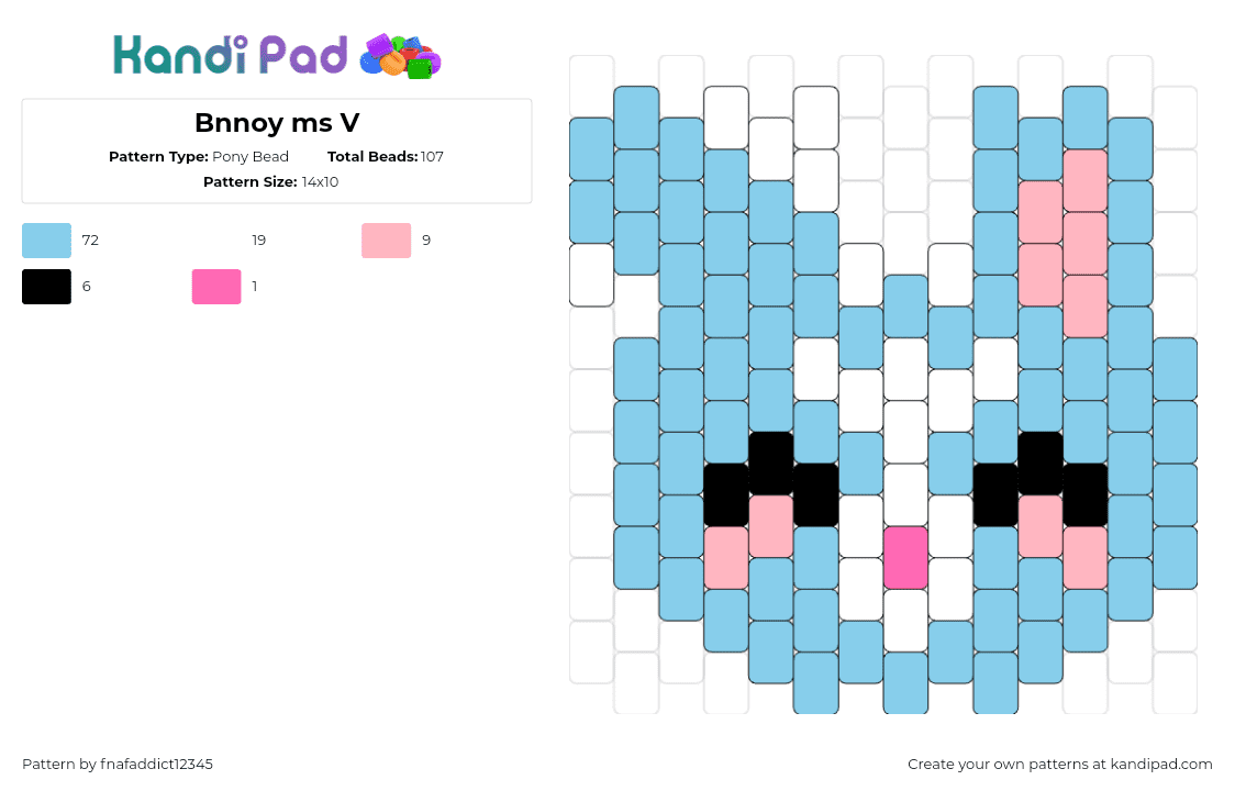 Bnnoy ms V - Pony Bead Pattern by fnafaddict12345 on Kandi Pad - bunny,rabbit,cute,animal,head,light blue,pink