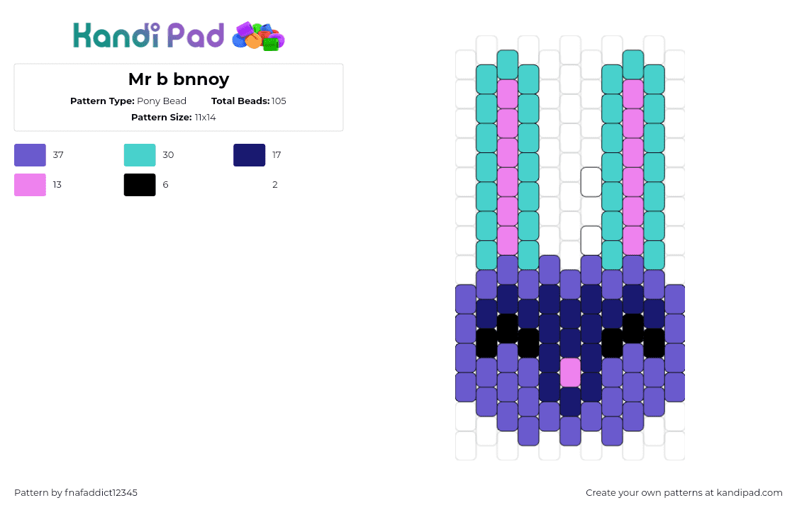 Mr b bnnoy - Pony Bead Pattern by fnafaddict12345 on Kandi Pad - bunny,rabbit,ears,animal,purple,teal,pink