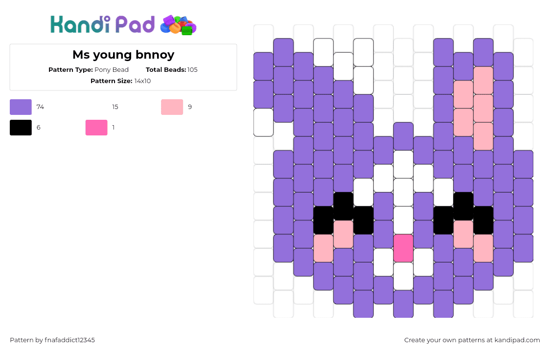 Ms young bnnoy - Pony Bead Pattern by fnafaddict12345 on Kandi Pad - bunny,rabbit,cute,animal,head,purple