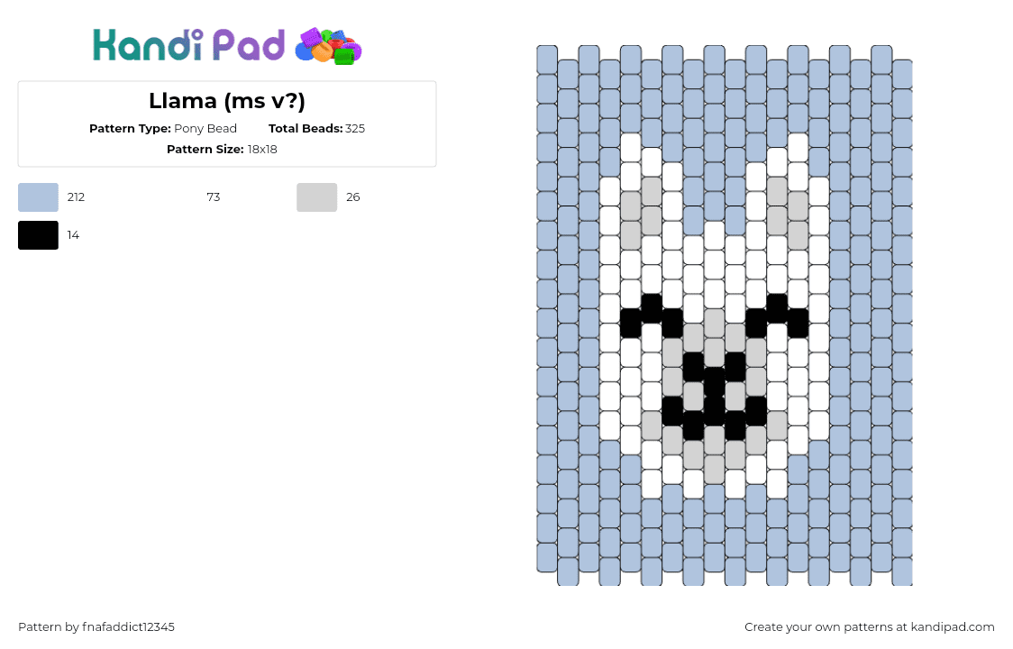 Llama (ms v?) - Pony Bead Pattern by fnafaddict12345 on Kandi Pad - llama,animal,cute,panel,smile,white,gray