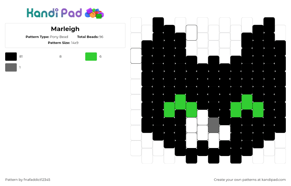 Marleigh - Pony Bead Pattern by fnafaddict12345 on Kandi Pad - cat,pet,pet,head,animal,black