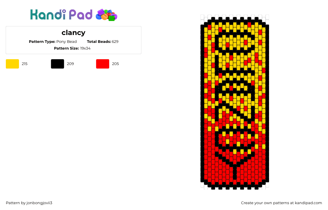 clancy - Pony Bead Pattern by jonbongjovii3 on Kandi Pad - clancy,twenty one pilots,sash,bookmark,text,album,band,music,fiery,red,orange