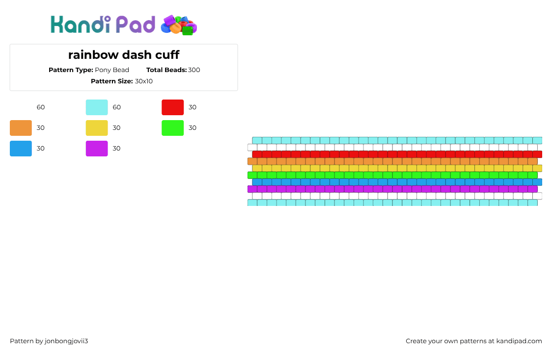 rainbow dash cuff - Pony Bead Pattern by jonbongjovii3 on Kandi Pad - light blue