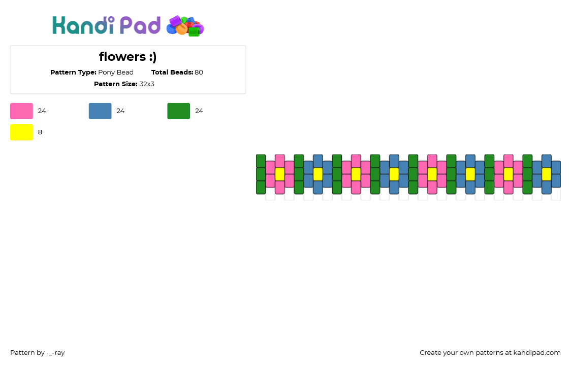 flowers :) - Pony Bead Pattern by -_-ray on Kandi Pad - flowers,daisies,chain,bracelet,cuff,nature,pink,blue,green