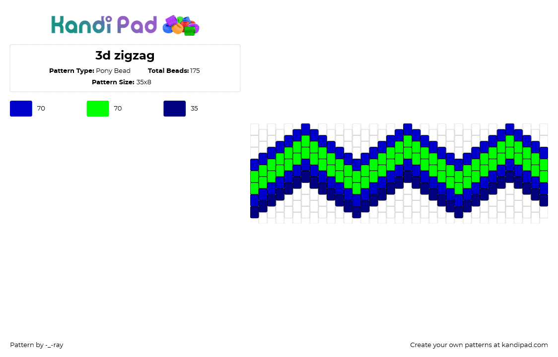 3d zigzag - Pony Bead Pattern by -_-ray on Kandi Pad - zigzag,geometric,wave,cuff,green,blue