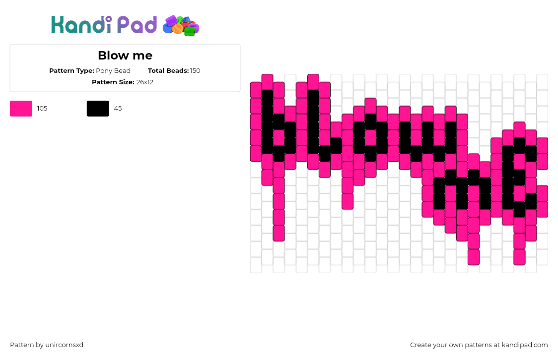 Blow me - Pony Bead Pattern by unircornsxd on Kandi Pad - blow me,text,drippy,nsfw,melting,pink,black