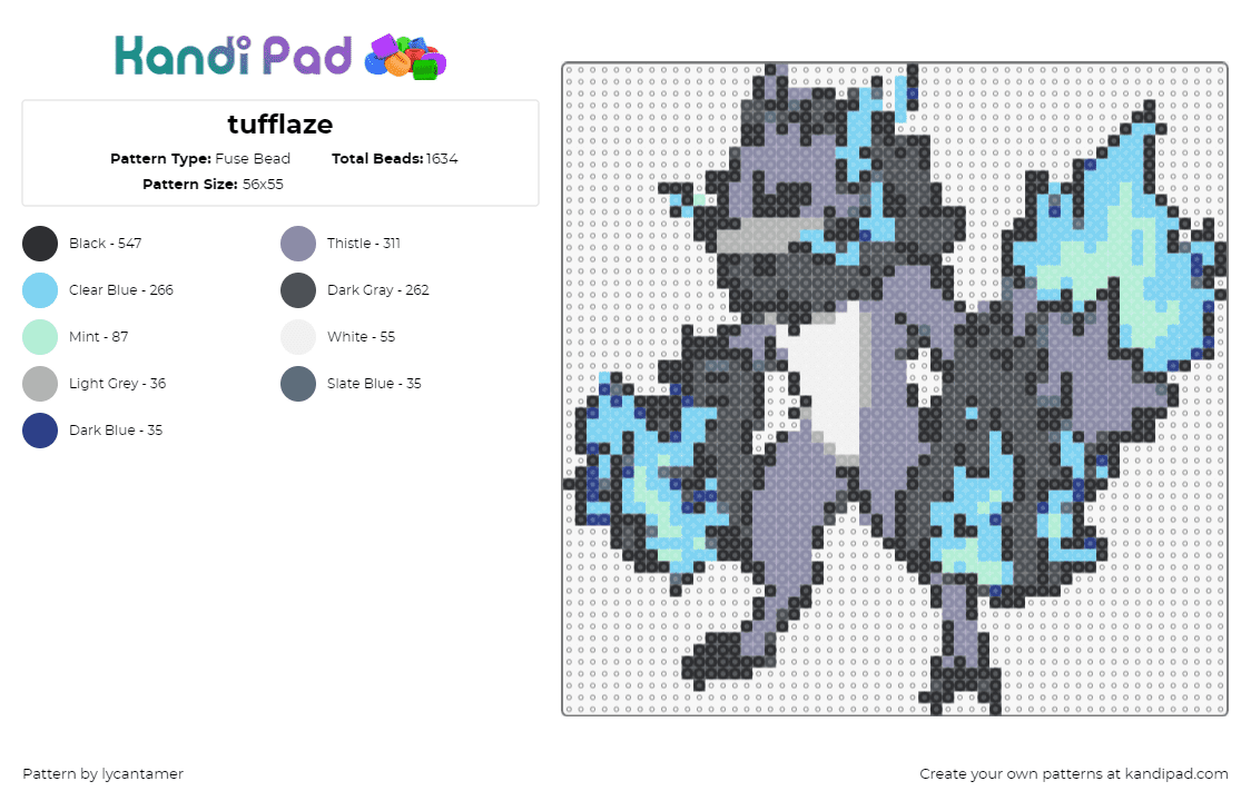 tufflaze - Fuse Bead Pattern by lycantamer on Kandi Pad - tufflaze,doodle world,character,gaming,icy,fiery,white,gray,light blue