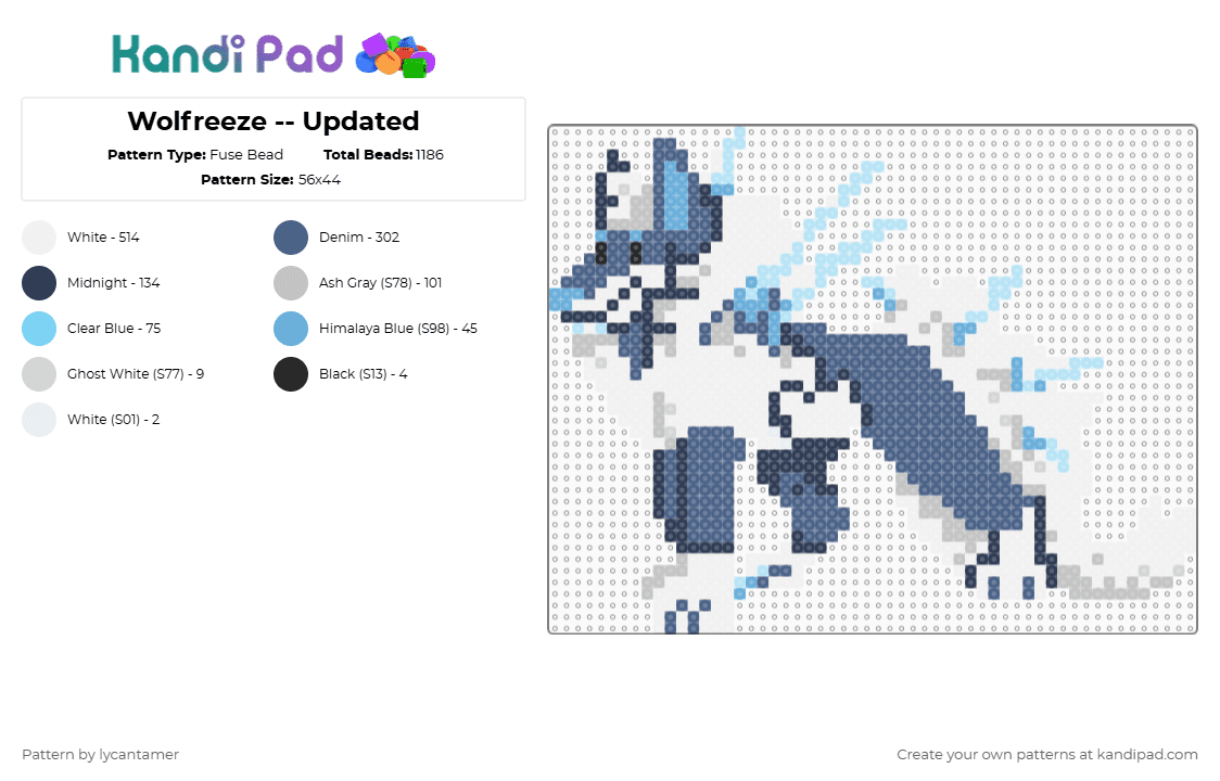Wolfreeze -- Updated - Fuse Bead Pattern by lycantamer on Kandi Pad - blue,wolf,doodle world,roblox
