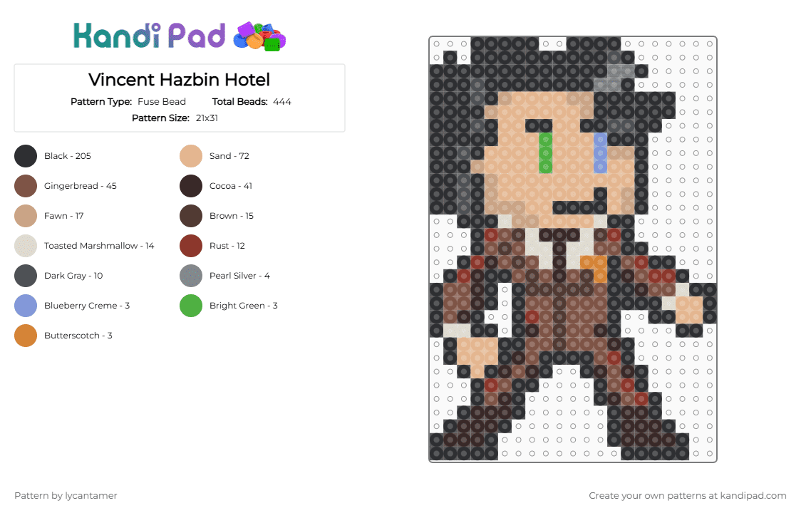 Vincent Hazbin Hotel - Fuse Bead Pattern by lycantamer on Kandi Pad - black,brown,tan,beige,hazbin hotel