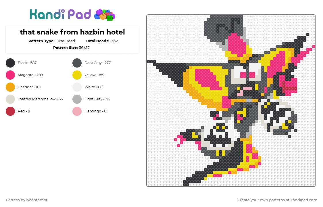 that snake from hazbin hotel - Fuse Bead Pattern by lycantamer on Kandi Pad - gray,yellow,pink
