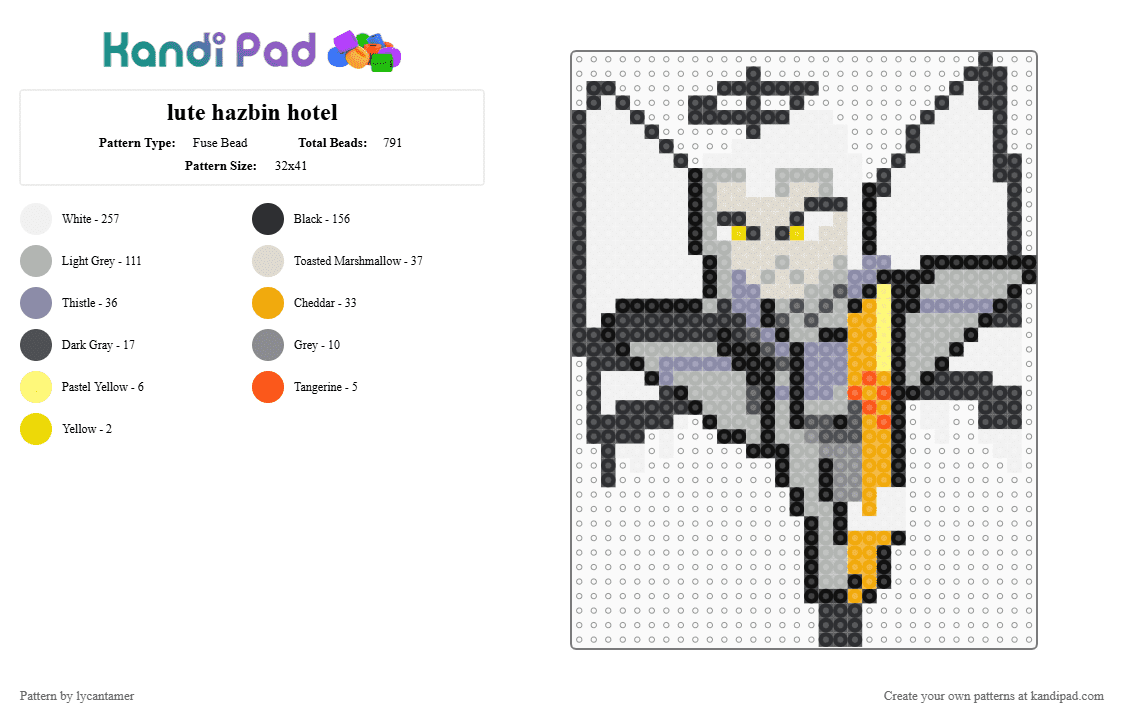 lute hazbin hotel - Fuse Bead Pattern by lycantamer on Kandi Pad - beige, gray, white