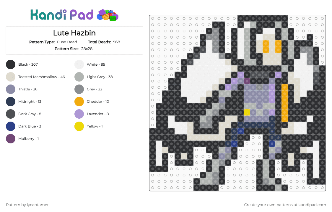 Lute Hazbin - Fuse Bead Pattern by lycantamer on Kandi Pad - black,beige,gray,hazbin