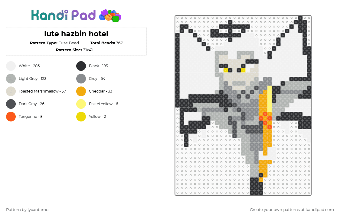 lute hazbin hotel - Fuse Bead Pattern by lycantamer on Kandi Pad - white,beige,gray