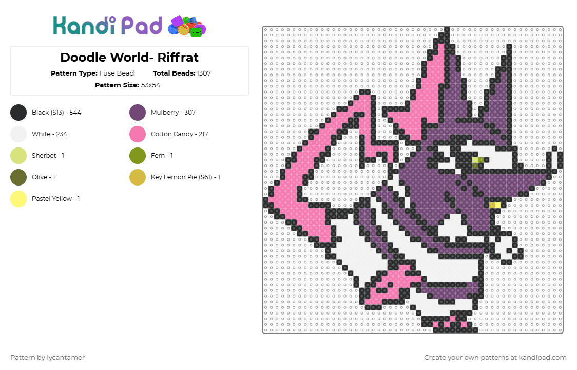 Doodle World- Riffrat - Fuse Bead Pattern by lycantamer on Kandi Pad - pink,doodle world,roblox,rat