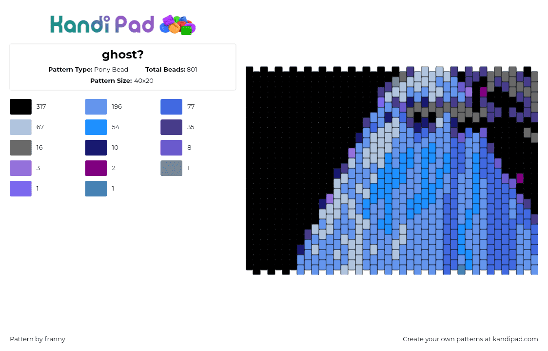 ghost? - Pony Bead Pattern by franny on Kandi Pad - ghost,sheet,costume,spooky,halloween,panel,dark,blue,black