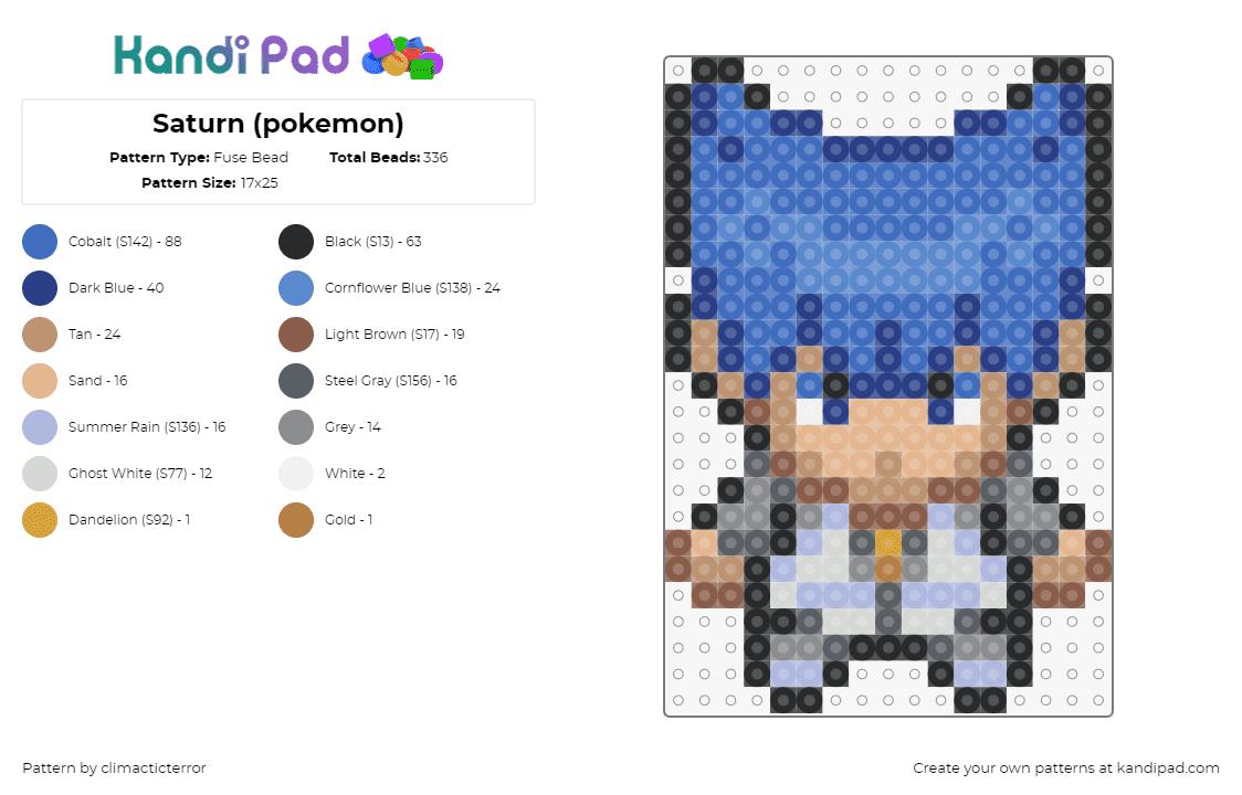 Saturn (pokemon) - Fuse Bead Pattern by climacticterror on Kandi Pad - saturn,pokemon,character,gaming,blue,tan,gray