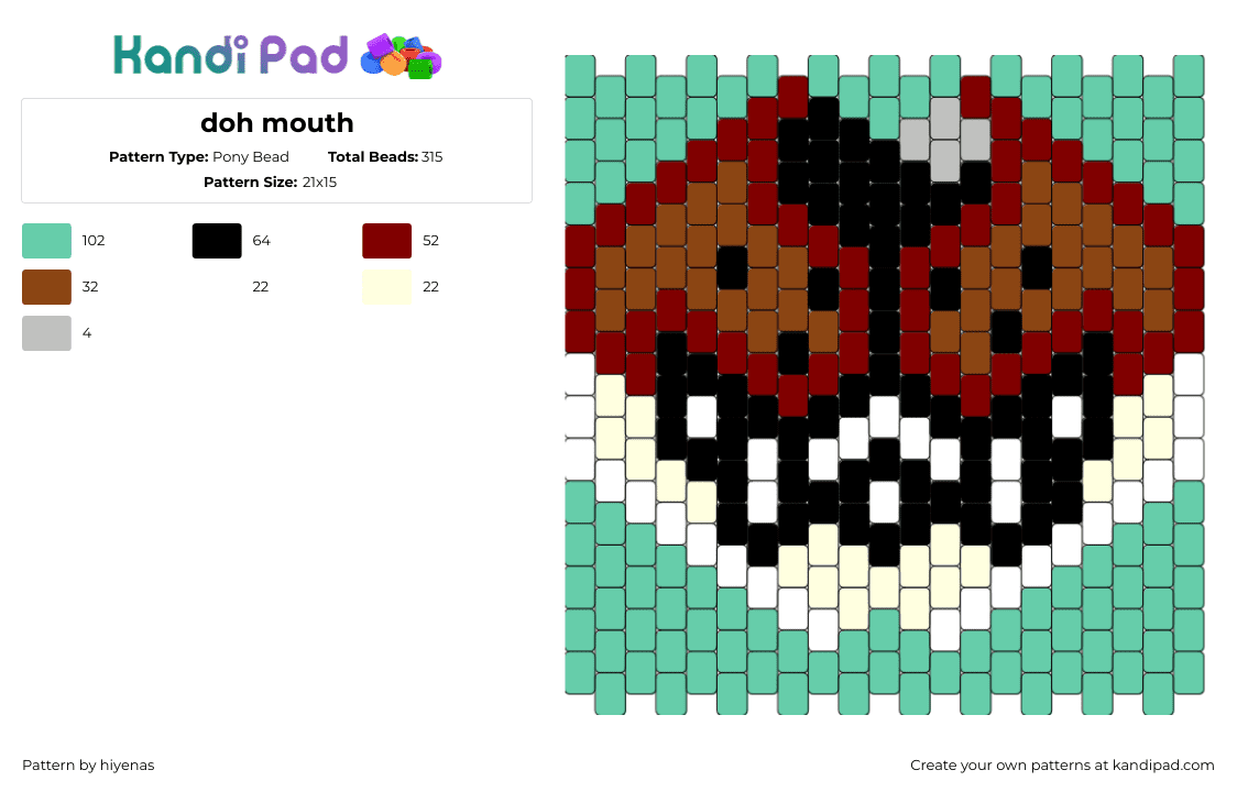 doh mouth - Pony Bead Pattern by hiyenas on Kandi Pad - furry,teeth,community,panel,green,brown