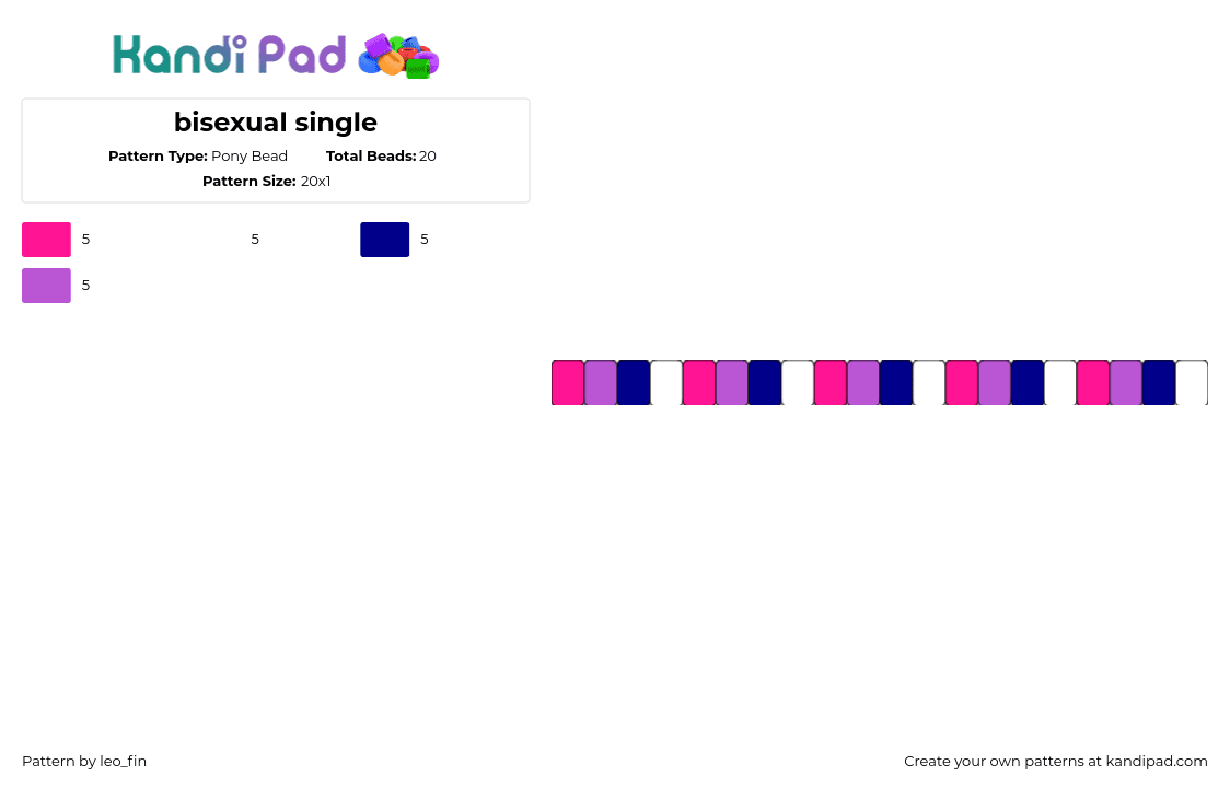 bisexual single - Pony Bead Pattern by leo_fin on Kandi Pad - bisexual,pride,single,bracelet,pink,purple