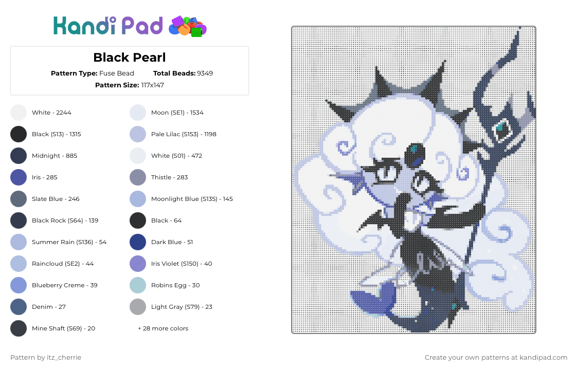 Black Pearl - Fuse Bead Pattern by itz_cherrie on Kandi Pad - gray, pink, purple, white