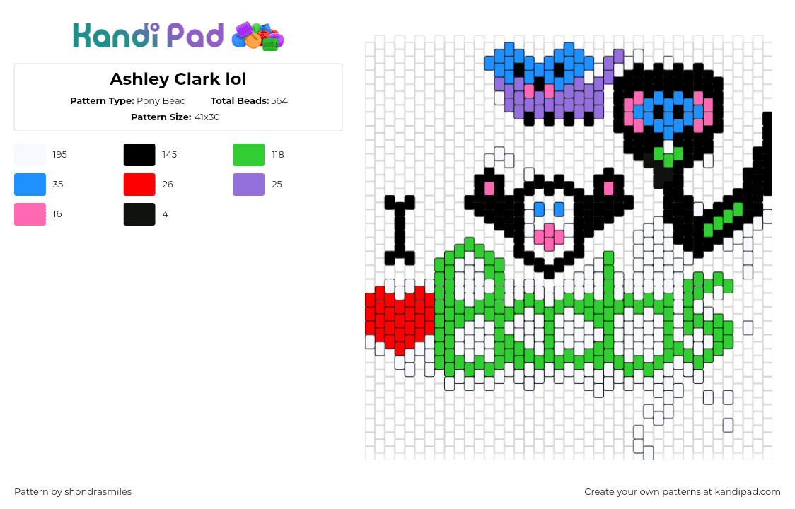 Ashley Clark lol - Pony Bead Pattern by shondrasmiles on Kandi Pad - panel,colorful,green,black