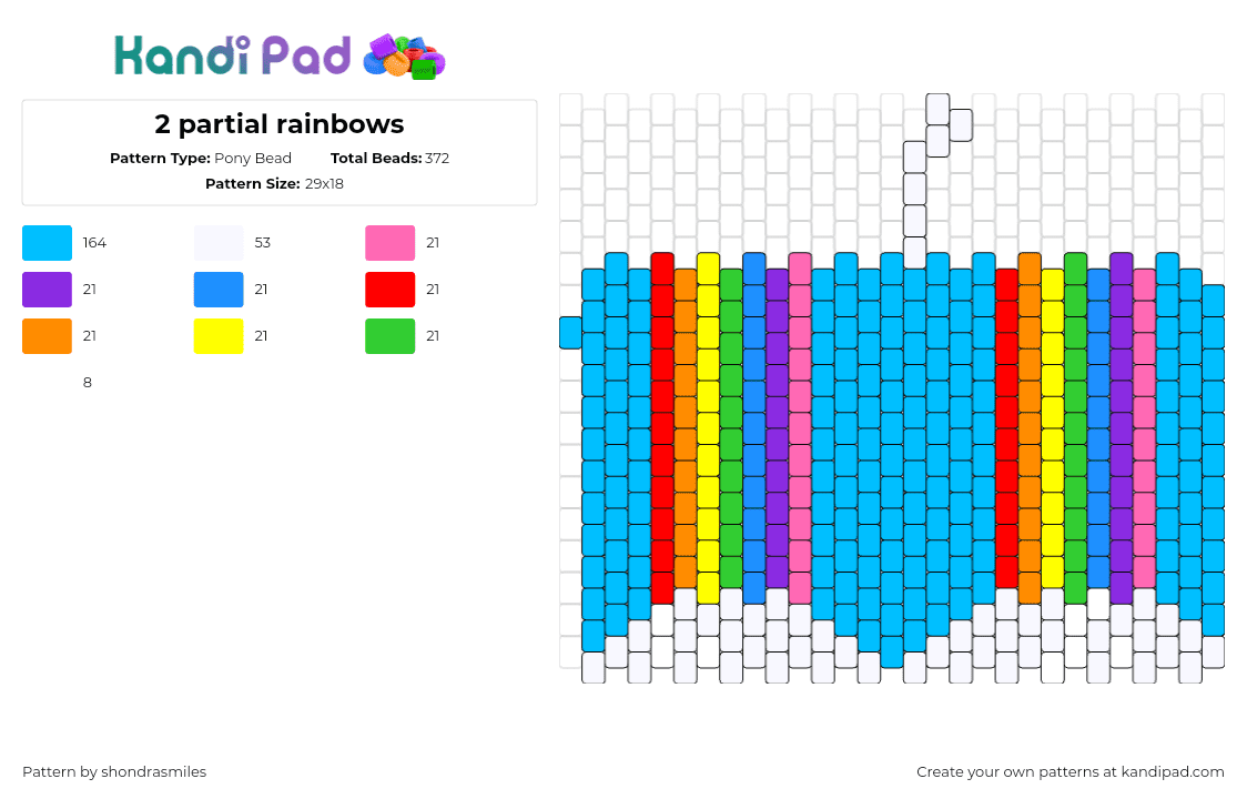 2 partial rainbows - Pony Bead Pattern by shondrasmiles on Kandi Pad - rainbow,sky,colorful,light blue