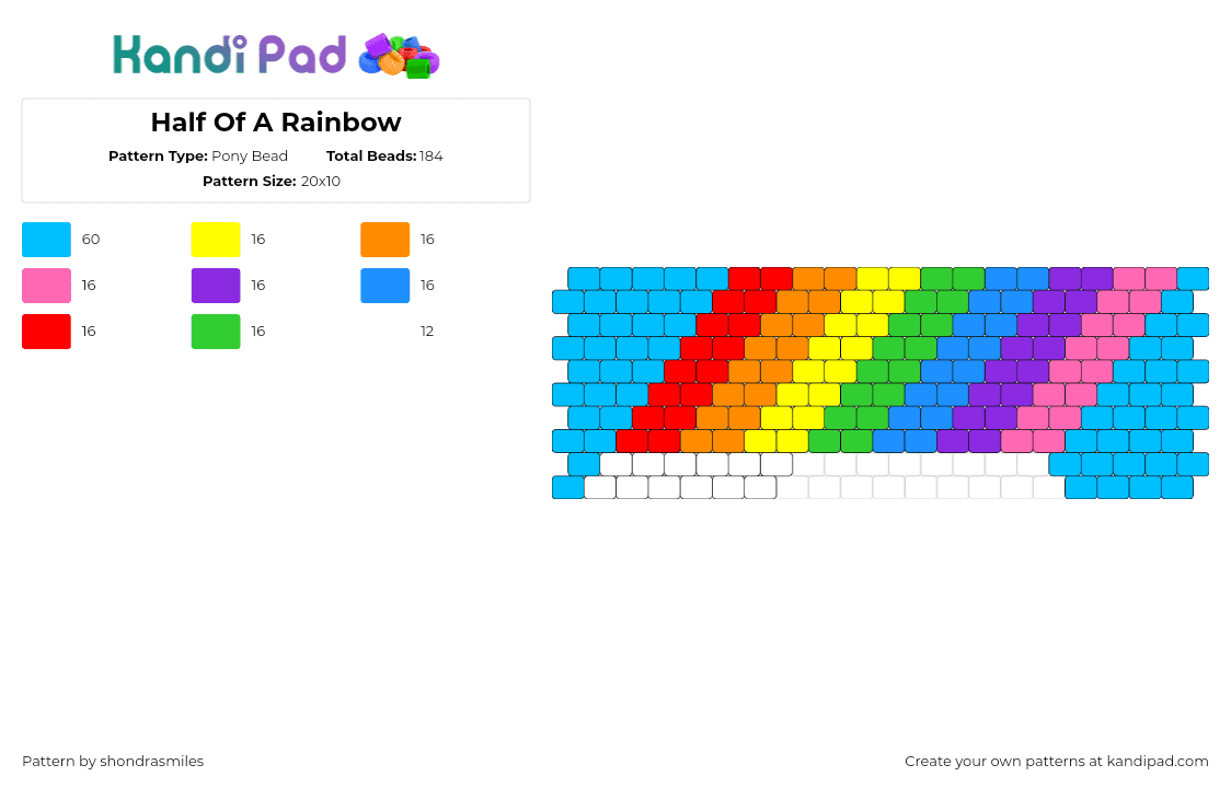 Half Of A Rainbow - Pony Bead Pattern by shondrasmiles on Kandi Pad - rainbow,sky,colorful,light blue