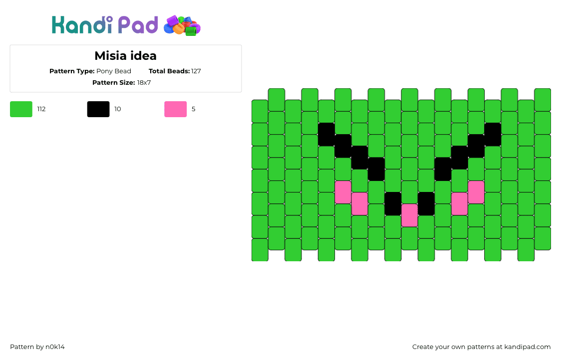 Misia idea - Pony Bead Pattern by n0k14 on Kandi Pad - face,silly,simple,tongue,cute,green