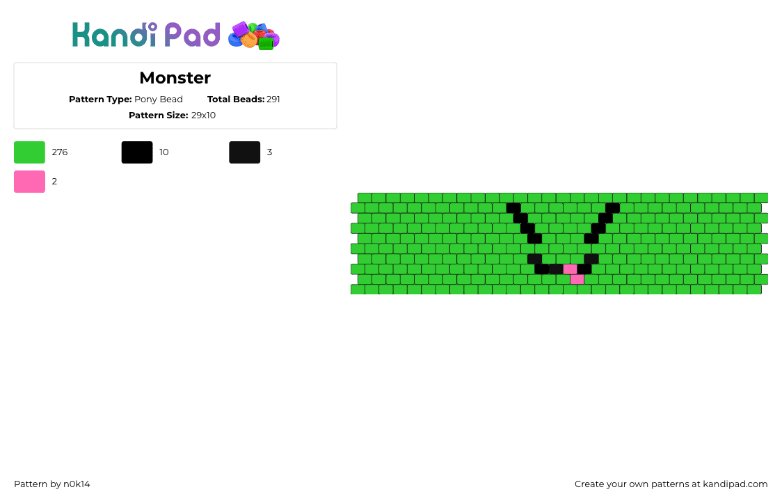 Monster - Pony Bead Pattern by n0k14 on Kandi Pad - face,silly,simple,tongue,alien,monster,cute,cuff,green