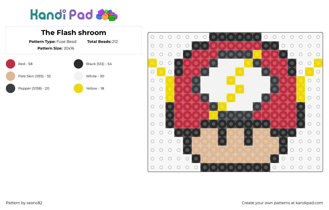 The Flash shroom - Fuse Bead Pattern by seanc82 on Kandi Pad - flash,mushroom,superhero,mario,comic,mashup,dc,red,tan,yellow