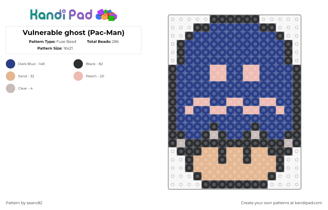 Vulnerable ghost (Pac-Man) - Fuse Bead Pattern by seanc82 on Kandi Pad - ghost,pacman,mushroom,arcade,mashup,video game,blue,tan