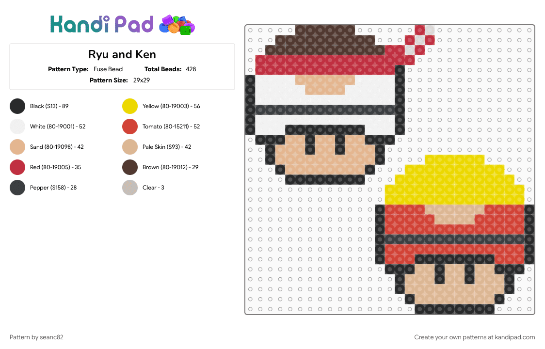 Ryu and Ken - Fuse Bead Pattern by seanc82 on Kandi Pad - beige, capcom, mario mushrooms, red, street fighter 2