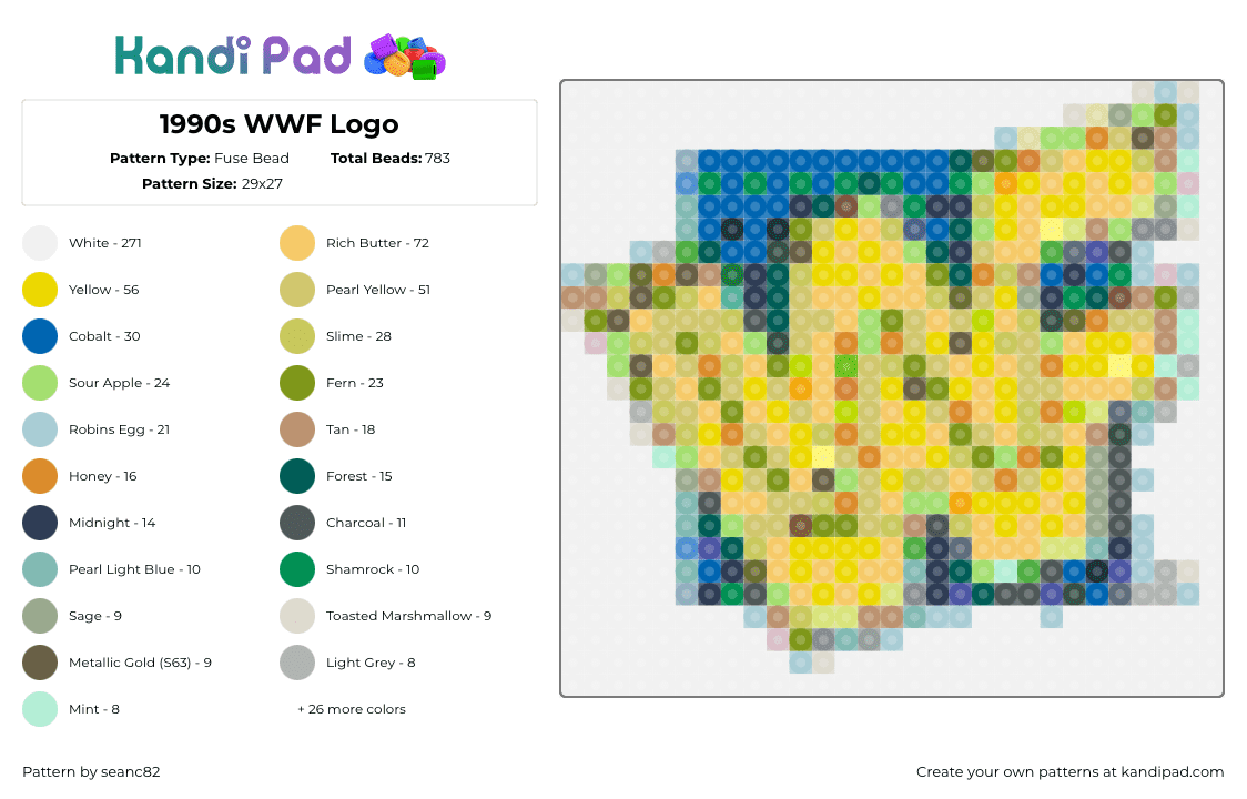 1990s WWF Logo - Fuse Bead Pattern by seanc82 on Kandi Pad - wwf,wrestling,logo,sports,classic,nostalgia,yellow