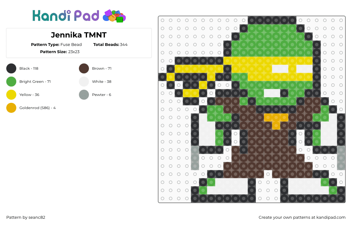 Jennika TMNT - Fuse Bead Pattern by seanc82 on Kandi Pad - jennika,tmnt,teenage mutant ninja turtles,character,brown,green,yellow