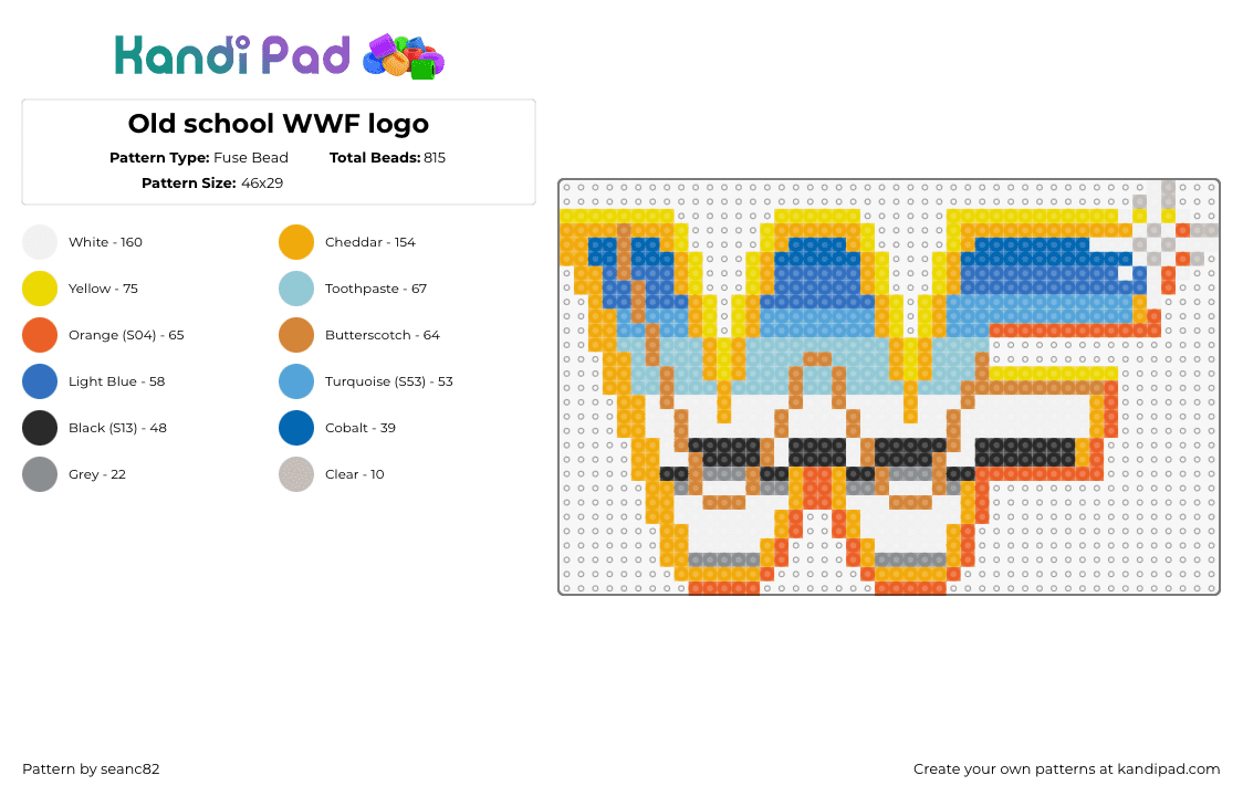 Old school WWF logo - Fuse Bead Pattern by seanc82 on Kandi Pad - wwf,wrestling,logo,retro,nostalgia,gold,blue,light blue