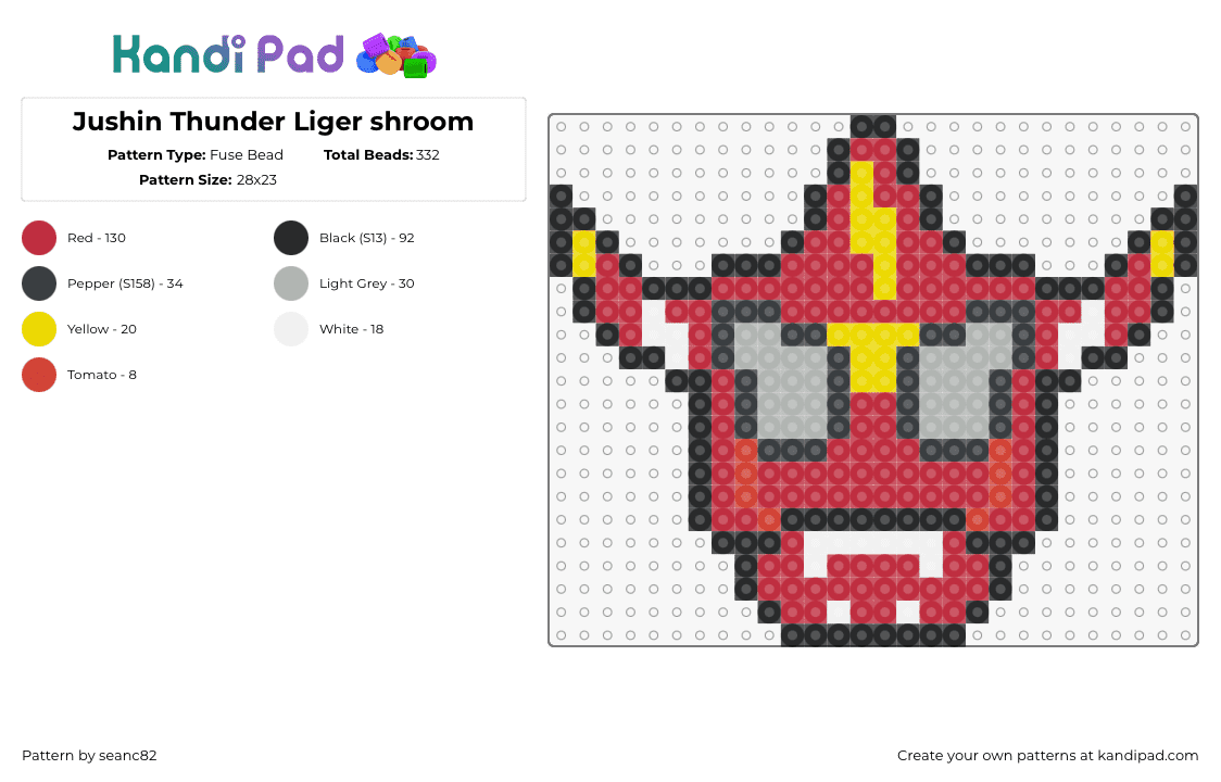 Jushin Thunder Liger shroom - Fuse Bead Pattern by seanc82 on Kandi Pad - jushin thunder liger,wrestler,sports,mask,red