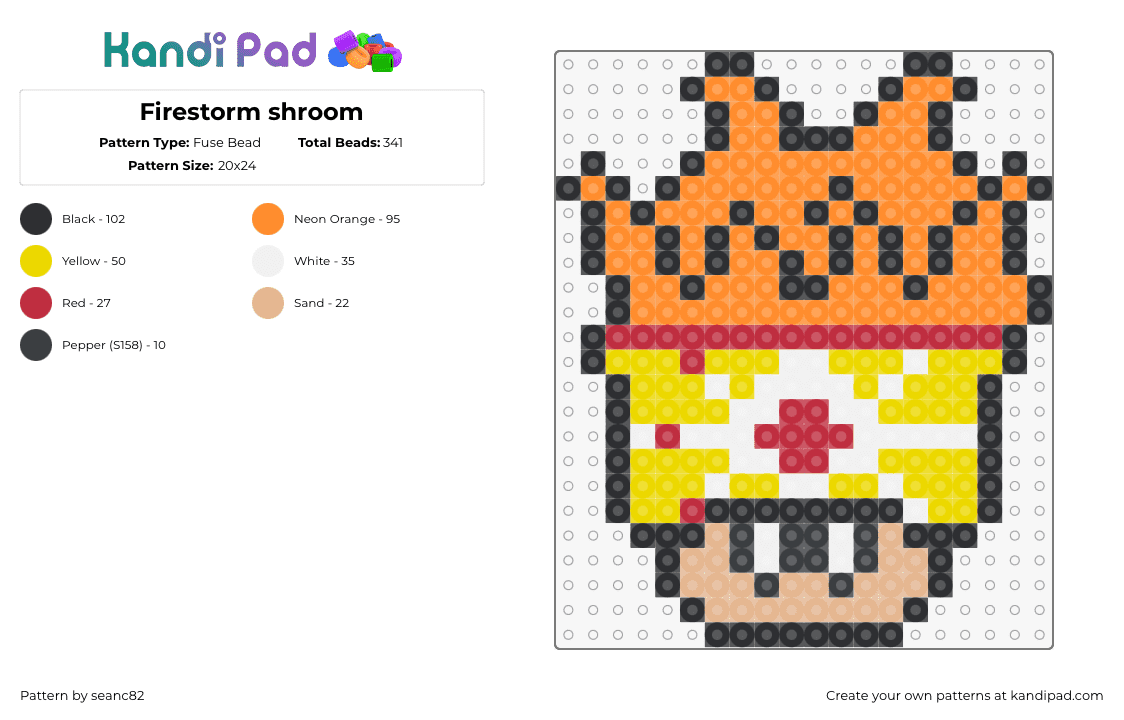 Firestorm shroom - Fuse Bead Pattern by seanc82 on Kandi Pad - firestorm,superfriends,mushroom,mashup,orange,yellow