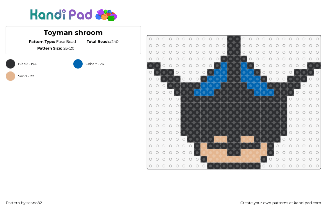 Toyman shroom - Fuse Bead Pattern by seanc82 on Kandi Pad - toyman,superfriends,mushroom,mashup,black