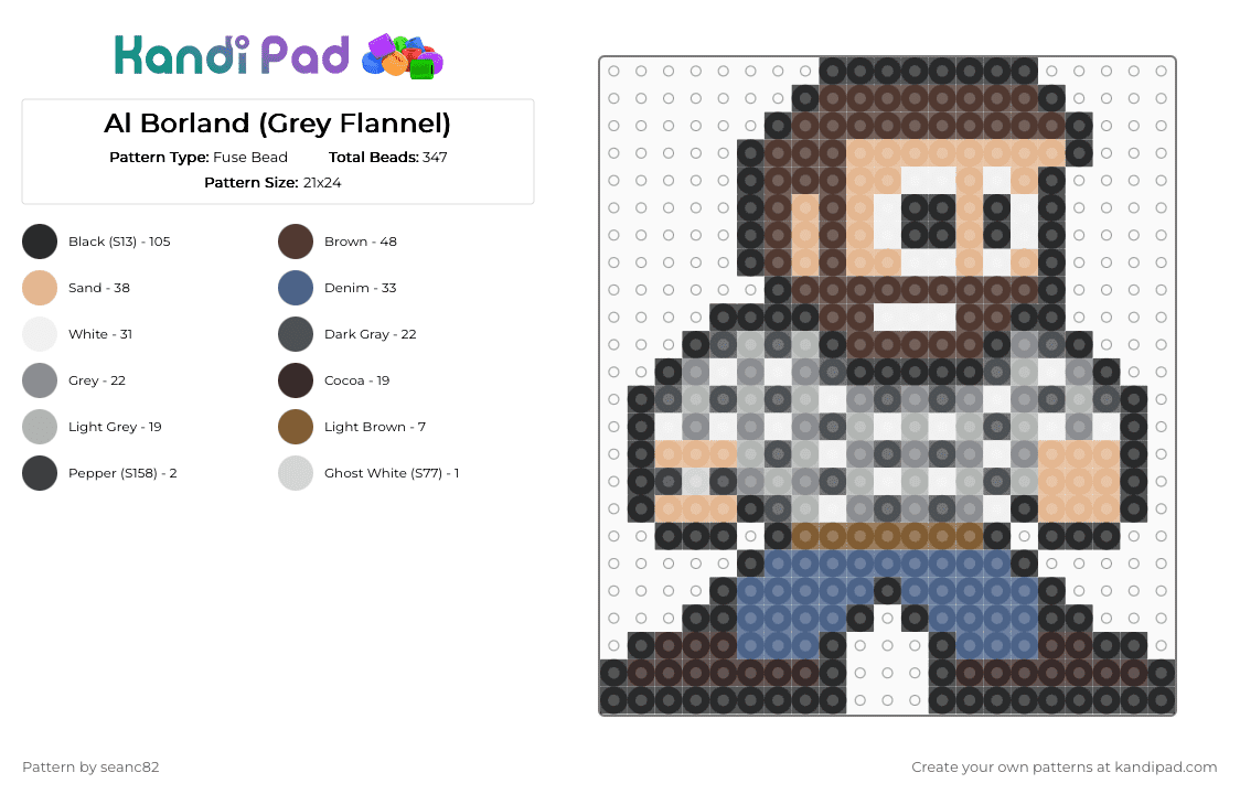 Al Borland (Grey Flannel) - Fuse Bead Pattern by seanc82 on Kandi Pad - al borland, beige, brown, character, gray, home improvement, tv show