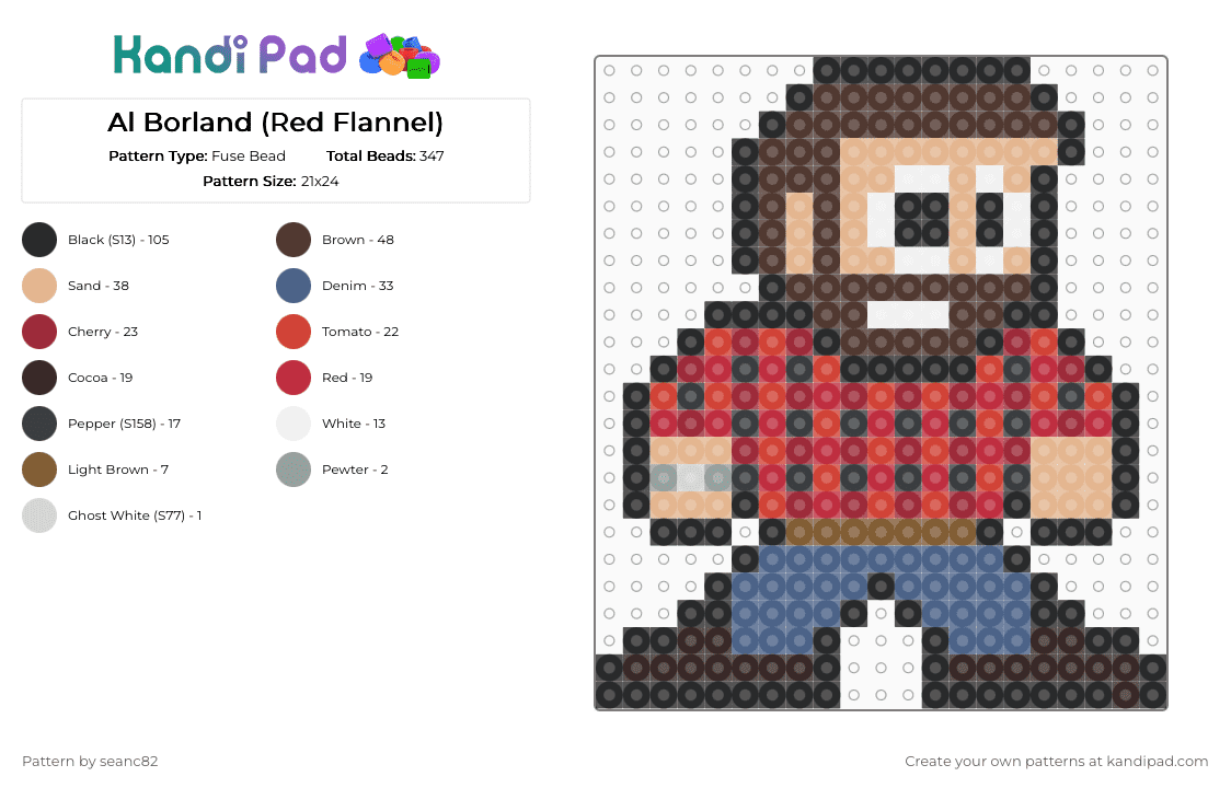 Al Borland (Red Flannel) - Fuse Bead Pattern by seanc82 on Kandi Pad - al borland, beige, blue, brown, character, home improvement, red, tv show