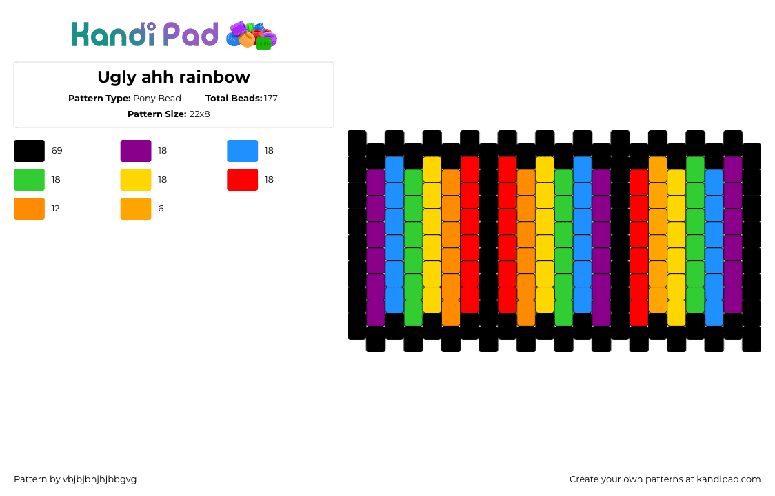 Ugly ahh rainbow - Pony Bead Pattern by vbjbjbhjhjbbgvg on Kandi Pad - repeating,rainbow,cuff,dark,black