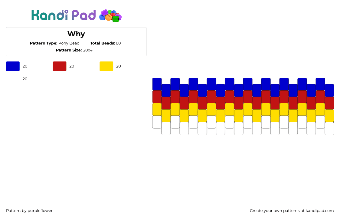 Why - Pony Bead Pattern by purpleflower on Kandi Pad - purple,red,yellow