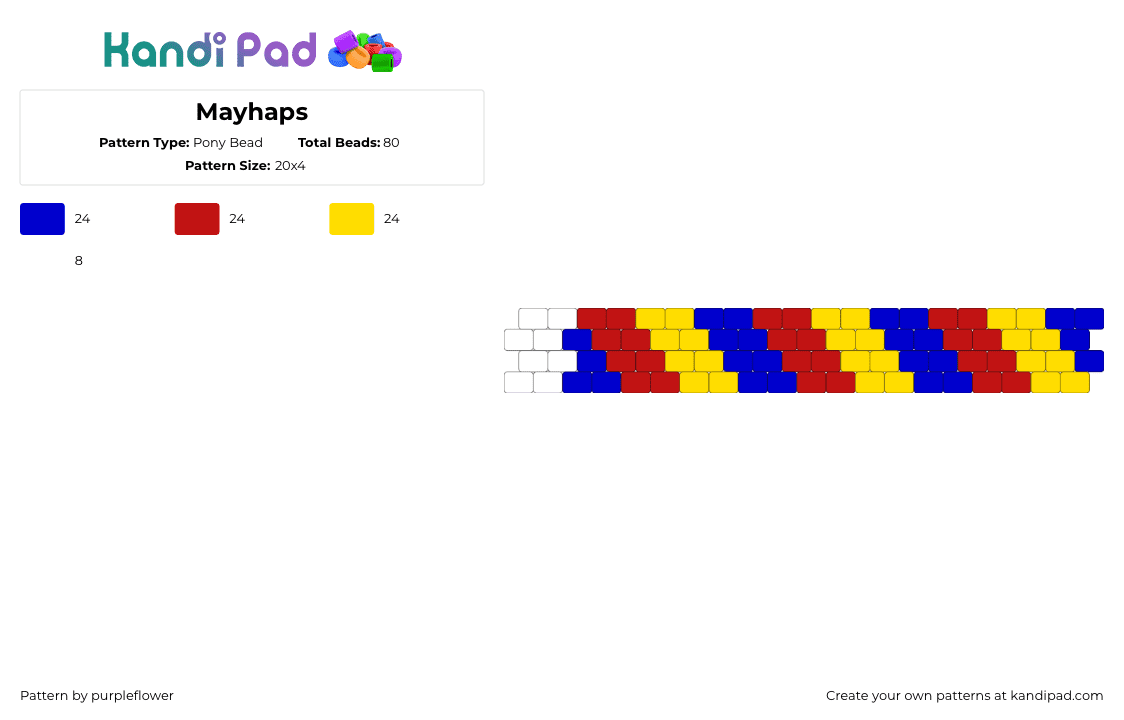 Mayhaps - Pony Bead Pattern by purpleflower on Kandi Pad - purple,red,yellow