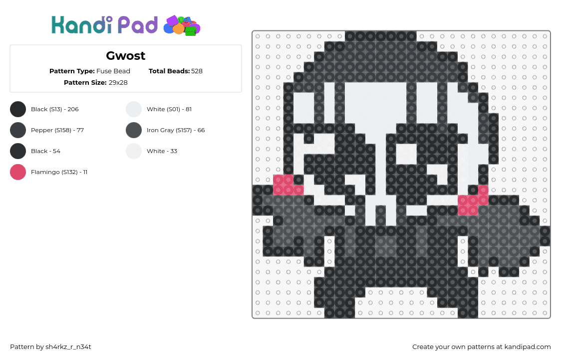 Gwost - Fuse Bead Pattern by sh4rkz_r_n34t on Kandi Pad - goober,ghost,call of duty,mashup,derpy,silly,video game,gray,black,white