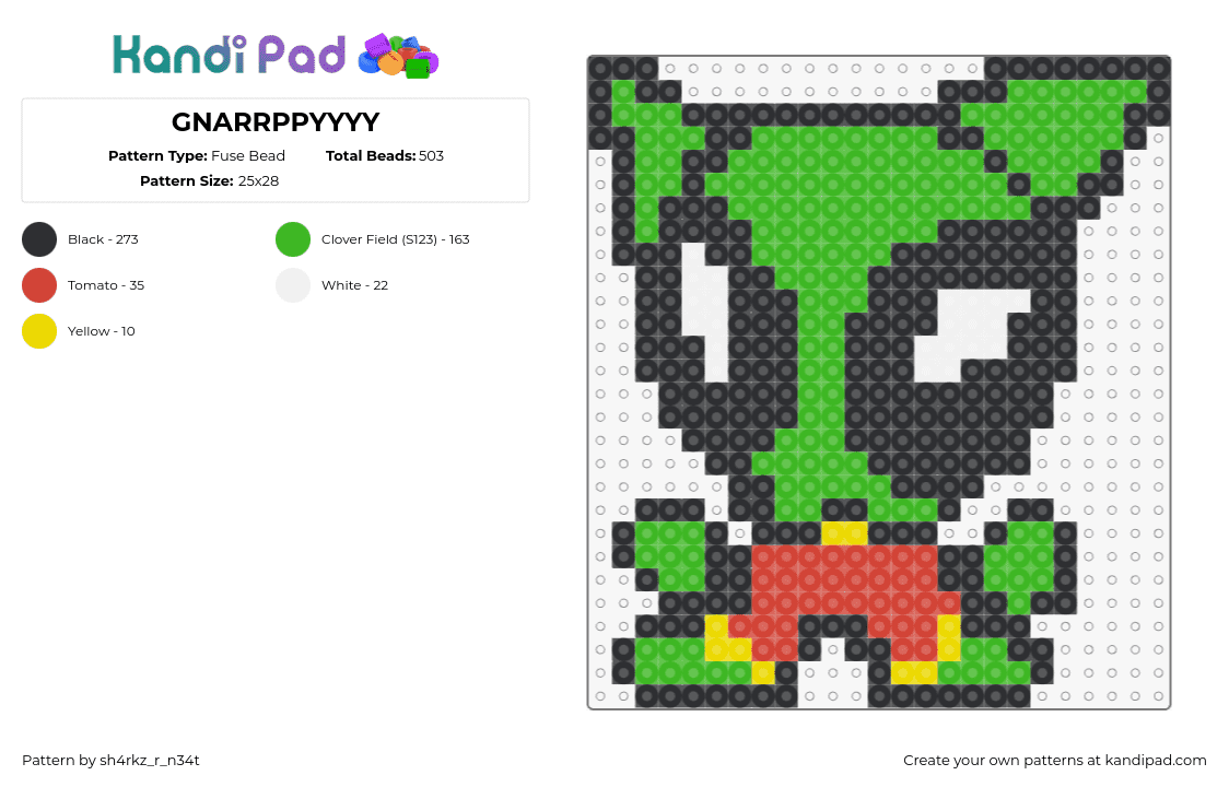 GNARRPPYYYY - Fuse Bead Pattern by sh4rkz_r_n34t on Kandi Pad - gnarpy,goober,regretevator,character,roblox,alien,black,green,red