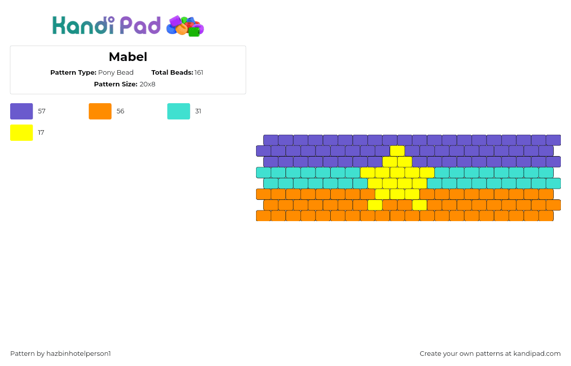 Mabel - Pony Bead Pattern by hazbinhotelperson1 on Kandi Pad - mabel pines,gravity falls,star,animation,tv show,horizontal,stripes,cuff,purple,teal,yellow,orange