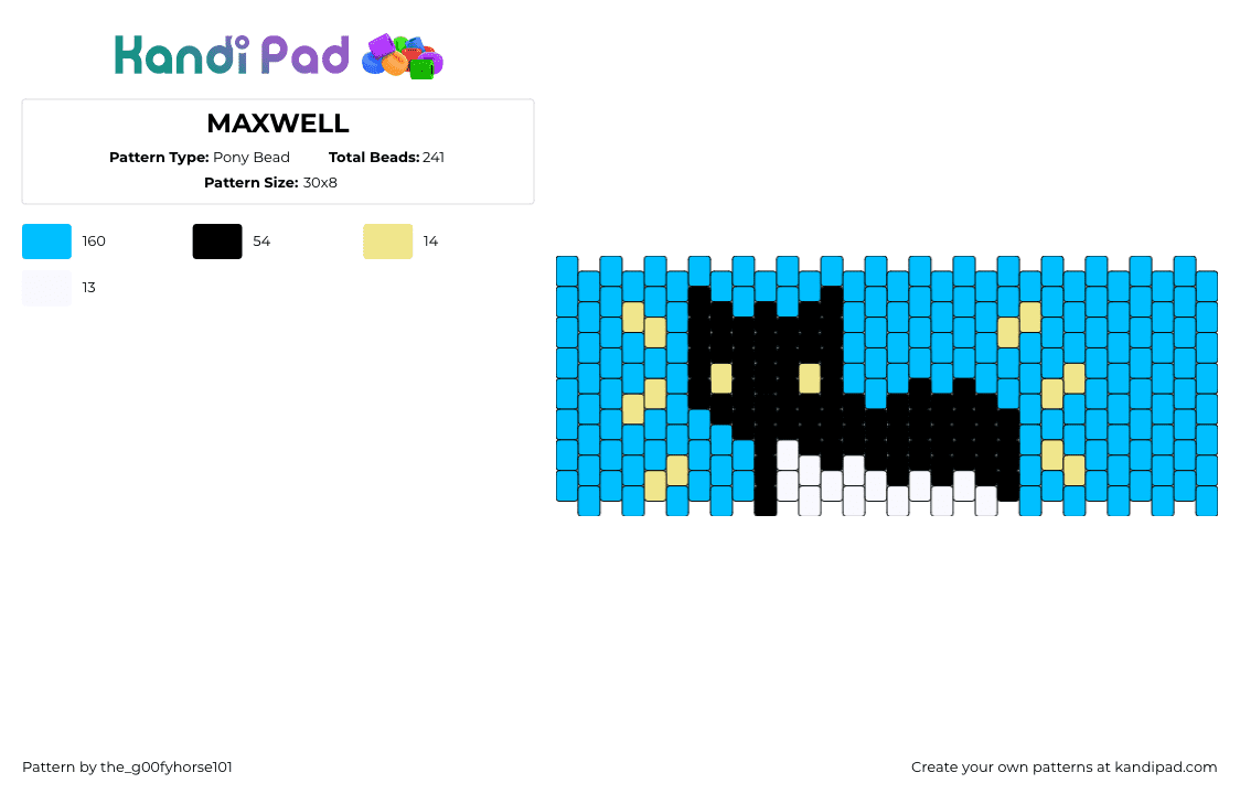 MAXWELL - Pony Bead Pattern by the_g00fyhorse101 on Kandi Pad - maxwell,cat,animal,pet,meme,cuff,black,light blue