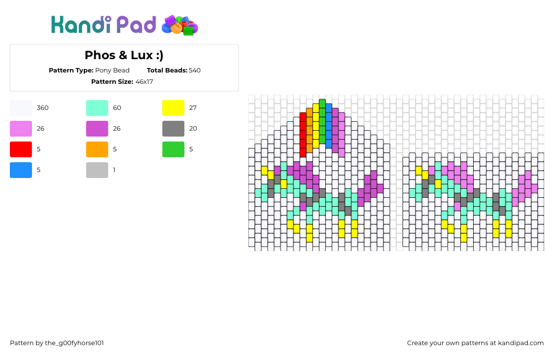 Phos & Lux :) - Pony Bead Pattern by the_g00fyhorse101 on Kandi Pad - phos,lux,unicorns,lighning chariot,kid icarus,bag,wallet,pastel,white,teal,purple