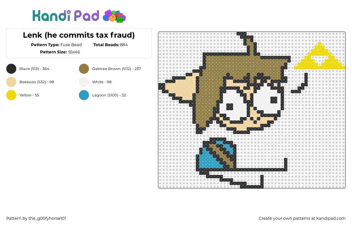 Lenk (he commits tax fraud) - Fuse Bead Pattern by the_g00fyhorse101 on Kandi Pad - lenk,link,legend of zelda,meme,character,eyes,funny,brown,tan,yellow